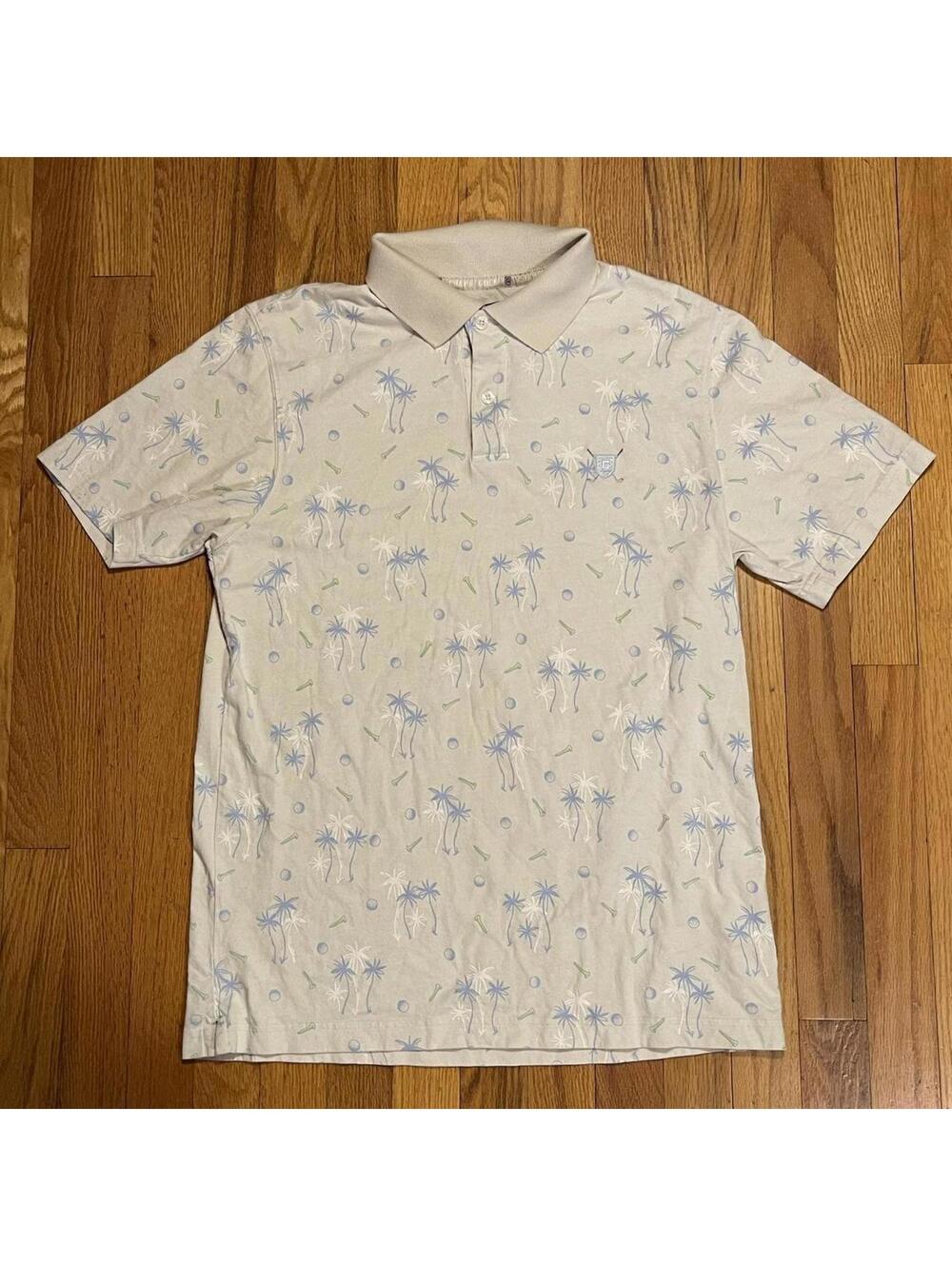 Golf Polo SS Shirt Chaps Palm Trees off-white & blue palm All Over Print Size M